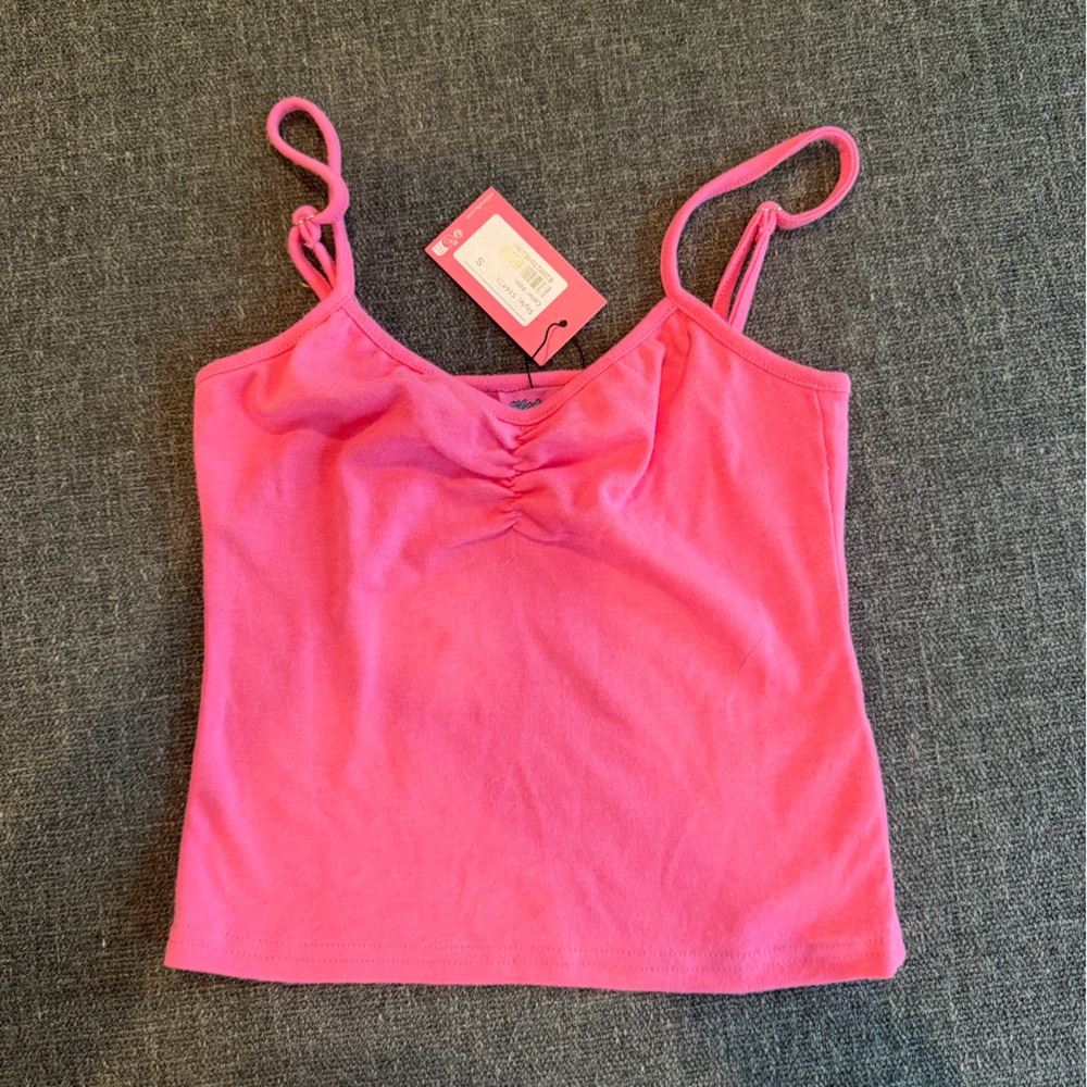 Edikted Hot Pink Ruched Spaghetti Strap Tank Top